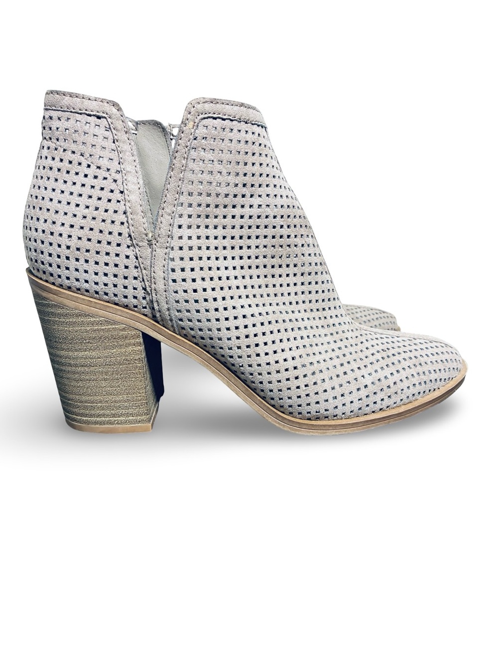 DV by Dolce Vita Light Gray Perforated Suede Block Heel Ankle Booties